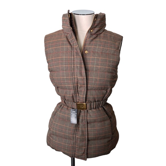 New LAUREN by RALPH LAUREN Quilted Tweed Down Vest Brown Sz 2 - Picture 6 of 17